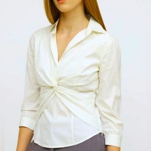 PRADA cream cotton 3/4 sleeve twist blouse